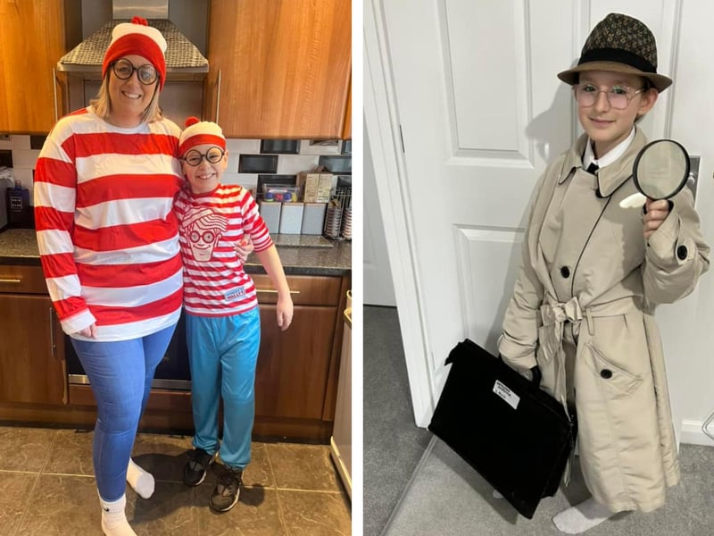 Blake Cox, eight, and mum Emma Cox, both as Wally; and Lottie Ruck, 10, as Inspector Clouseau.