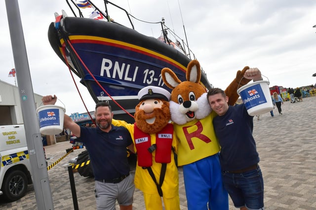Stormy Stan (second right) joins (from left) Craig Hopkins and Bradley Johnson and Richie Rabbit