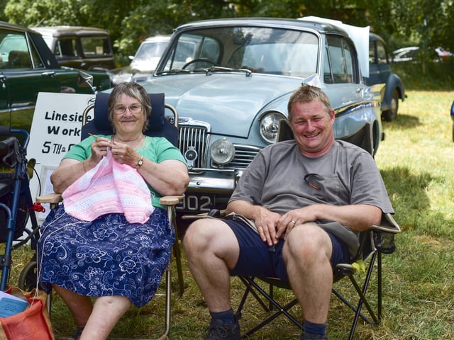 Fran Clarke with son Fred Clarke with Rex Clarke's 1960 classic Sunbeam Rapier.