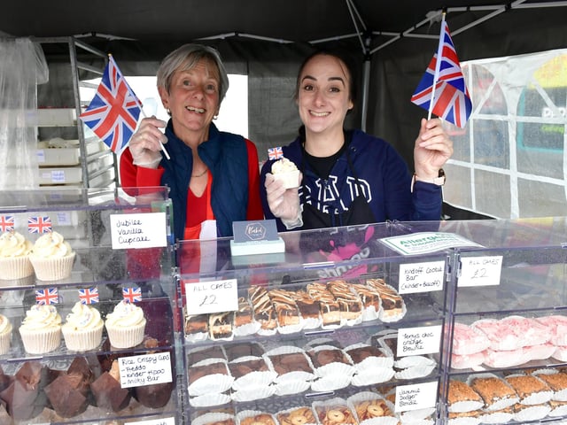 Julie Sanders and Jen Sanders of Baked by Evelyn Ruby Cakes, at the jubilee event in Boston Market Place.
