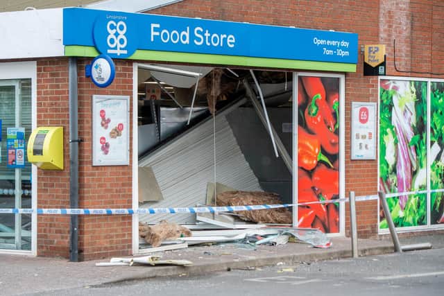 The aftermath of the ram-raid at the Newbridge Hill, Louth.