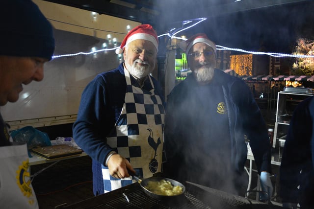 Market Rasen Rotarians offered warming burgers and sausages to the switch-on crowd