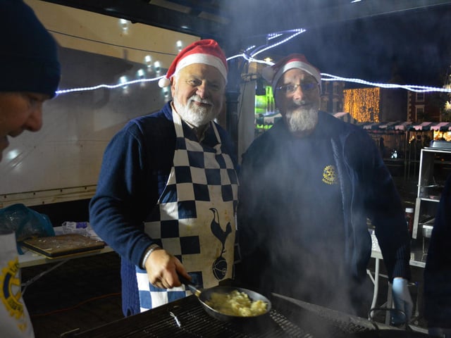Market Rasen Rotarians offered warming burgers and sausages to the switch-on crowd