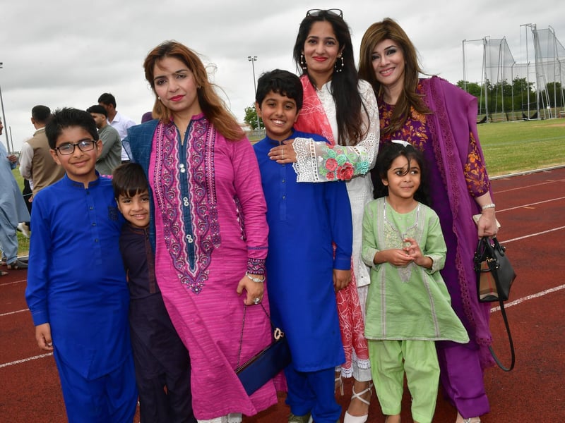 Pictured (from left) Ayan Musadaq, eight, Arhami Akbar, five, Ayesha Hafeez, Taha Cheema, nine, Sana Akhter, and Nighat Qadir, from Pakistan.