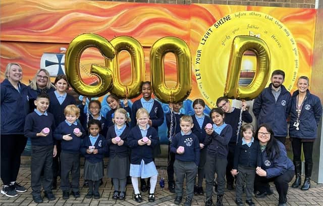 Pupils at St Nic CofE Primary Academy with celebration cupcakes following the school's 'good' Ofsted rating.