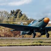 Ready for take-off -- the MkXIX Spitfire PM631 all set for its post-maintenance air test flight from RAF Coningsby. (PHOTO BY: Battle Of Britain Memorial Flight)