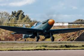Ready for take-off -- the MkXIX Spitfire PM631 all set for its post-maintenance air test flight from RAF Coningsby. (PHOTO BY: Battle Of Britain Memorial Flight)