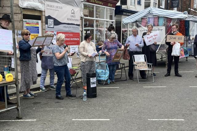 Protesters at the rally in Louth town centre on Saturday against the government's proposed cuts to disability benefits.