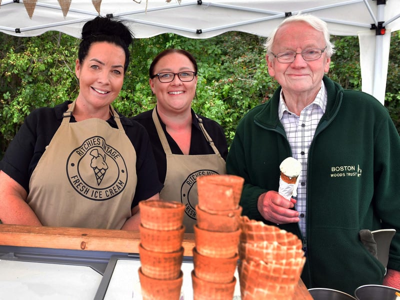 Cooling down with Ice Cream: Richard Austin (right) with Amanda Richards, left, and Tina Wright.