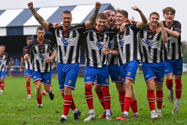 Brigg celebrate one of their five goals on Saturday. Photo by Anna Bäckström