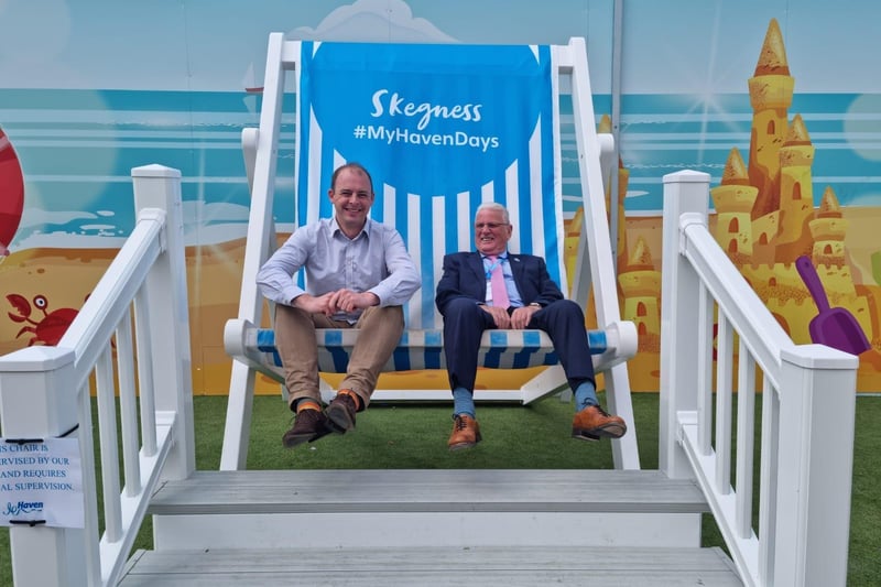 MP Matt Warman finding time to relax with Coun Tony Tye at the opening of the new Haven holiday park in Skegness.