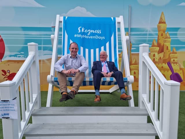 MP Matt Warman finding time to relax with Coun Tony Tye at the opening of the new Haven holiday park in Skegness.