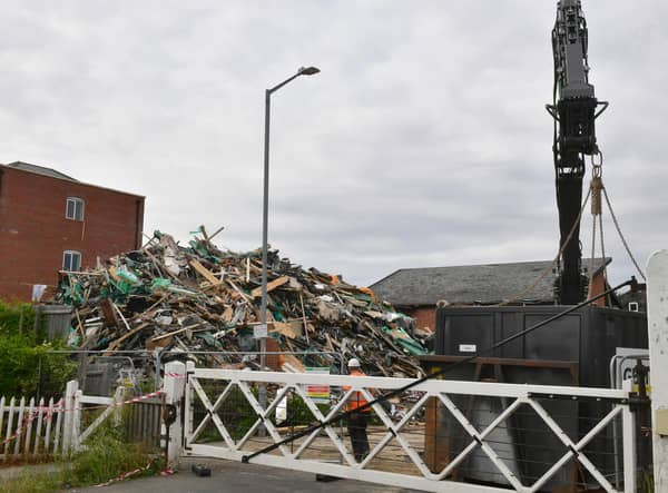 The scene in London Road, Boston, this afternoon following Tuesday's fire.