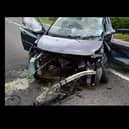 Oates' car following the collision on the A52 at Wainfleet.