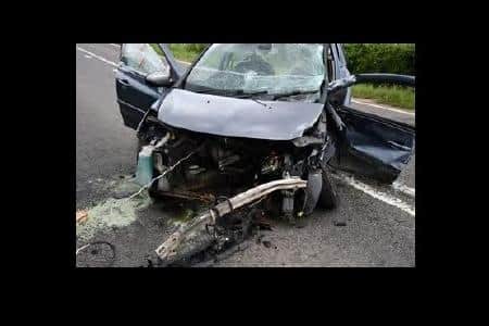 Oates' car following the collision on the A52 at Wainfleet.