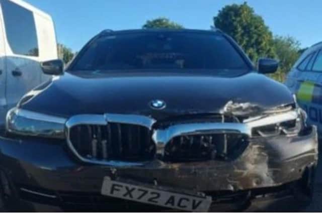 The damaged unmarked police BMW. Photo: Lincs police
