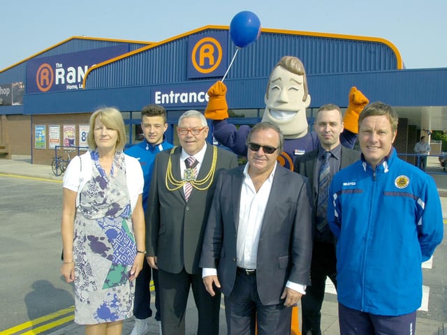 The official opening of The Range at the former Somerfield site, in London Road, Boston. Pictured (from left) Boston deputy mayoress Angie Goodale, Boston United goalkeeper Sam Vince, Mayor of Boston Coun Paul Kenny, Captain Range, Range owner Chris Dawson, branch manager Oliver Gayford, and Boston United assistant manager Martyn Bunce.