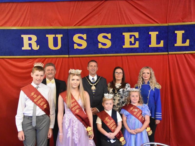 Mayor and Mayoress of Skegness Couns Adrian Findley and Sarah Staples and Skegness Carnival Royalty Crowning of new Skegness Carnival royalty - Queen Princess Watkinson, King Daviel White, Princess Bonnie Smith, and Prince Cobh King. Photo Barry Robinson.