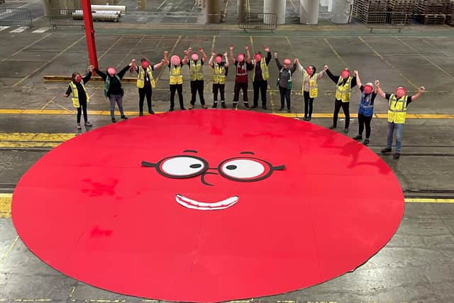 CorrBoard UK colleagues with the 9m Red Nose for Comic Relief