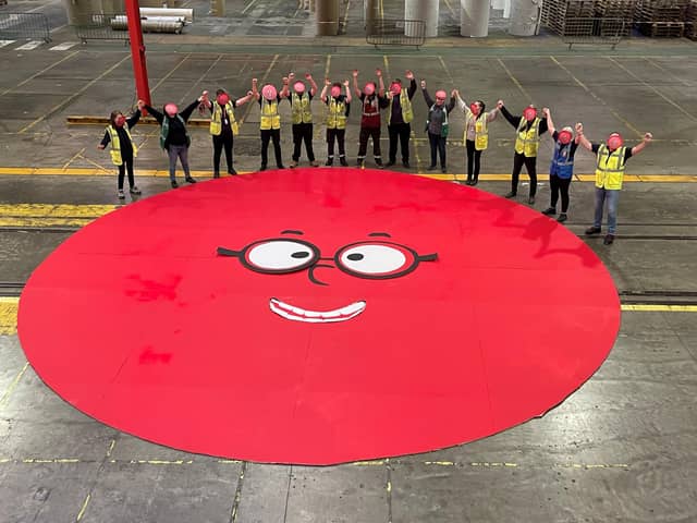 CorrBoard UK colleagues with the 9m Red Nose for Comic Relief