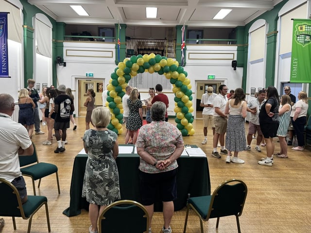 The wait is over as pupils collect their results from the main hall at Skegness Grammar School.