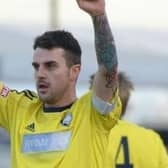 Leon Mettam celebrates a goal back in his Worksop Town days. He's now returned to Skegness Town.