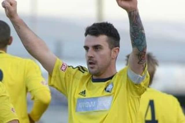 Leon Mettam celebrates a goal back in his Worksop Town days. He's now returned to Skegness Town.