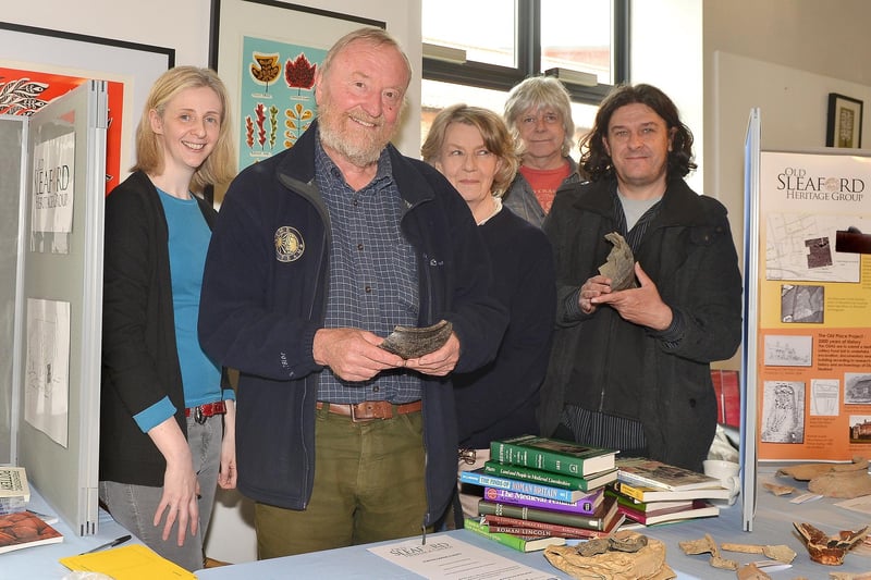 An open day held by the Old Sleaford Heritage Group attracted strong interest thanks to a guest appearance by Time Team’s Francis Pryor. The event was held at the National Centre for Craft and Design, in Sleaford, and attracted more than 100 visitors. Pictured with Francis, front, are Old Sleaford Heritage Group members (from left) Anne Irving, Jan Weaver, Tom Lane and Dale Trimble.