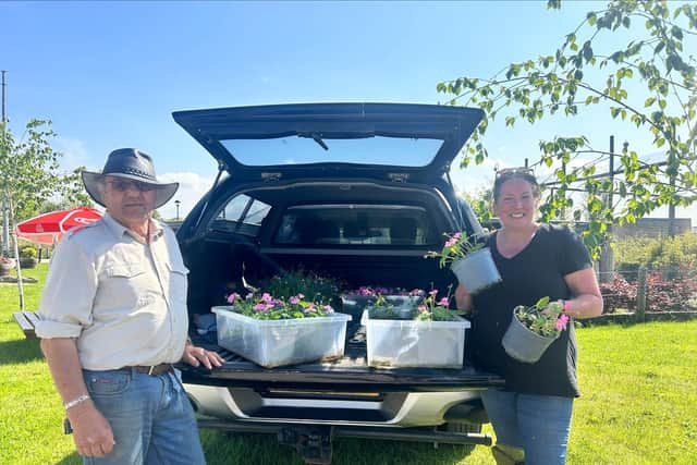Horncastle in Bloom volunteer Colin White with Jayne Hickling.