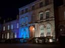 North Kesteven District Council offices in Sleaford, lit up in the colours of the Ukrainian flag to show support.