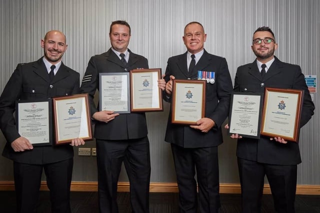 December - PCs Christopher Hine, David Sharpe and Jack Craft and Sergeant Simon Watson with their awards.