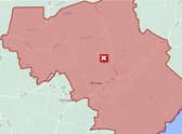 Anglian Water's map showing the area of Wrangle and Old Leake now under a red alert for water supply.