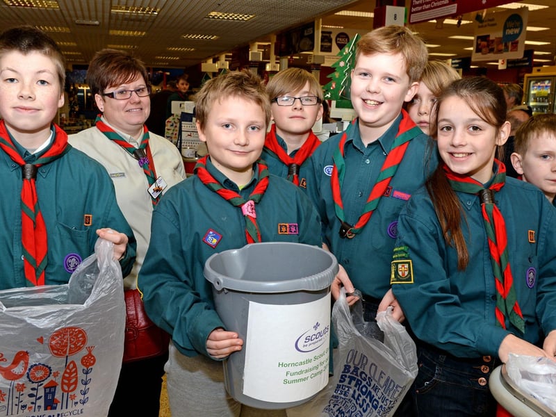 Horncastle Scouts raised £520 towards their summer camp in 2014 with a bag-pack at the town's Tesco store.