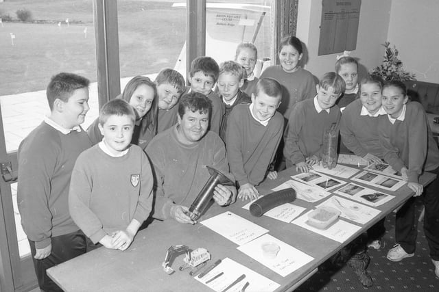 Another photograph from Park Primary School's visit to Boston West Golf Centre. The school had teamed up with the centre on a project dubbed Mathematics Through Leisure. This aimed to show how mathematics occurs in everyday life. As part of the project, pupils came up with designs for a three-hole course for the school grounds.