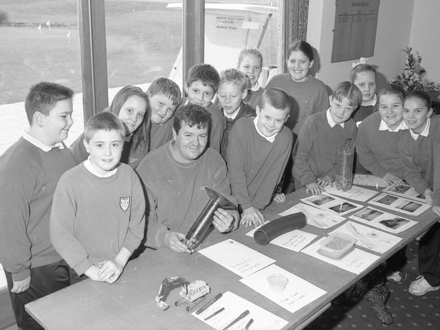 Another photograph from Park Primary School's visit to Boston West Golf Centre. The school had teamed up with the centre on a project dubbed Mathematics Through Leisure. This aimed to show how mathematics occurs in everyday life. As part of the project, pupils came up with designs for a three-hole course for the school grounds.