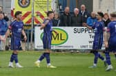 Joe Stacey celebrates scoring Trinity's second against Radcliffe. Photo by Yetunde Adegoke.