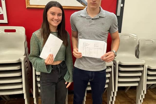 Banovallum's Katie Bennison-Pauls and Reece Pemberton with their GCSE results.