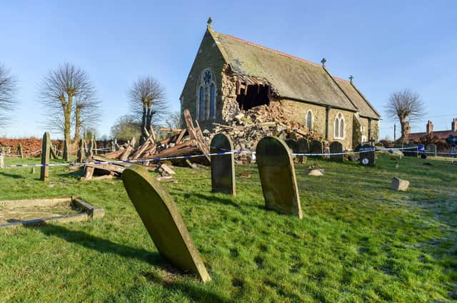 St John the Baptist, High Toynton, when it collapsed in 2020.