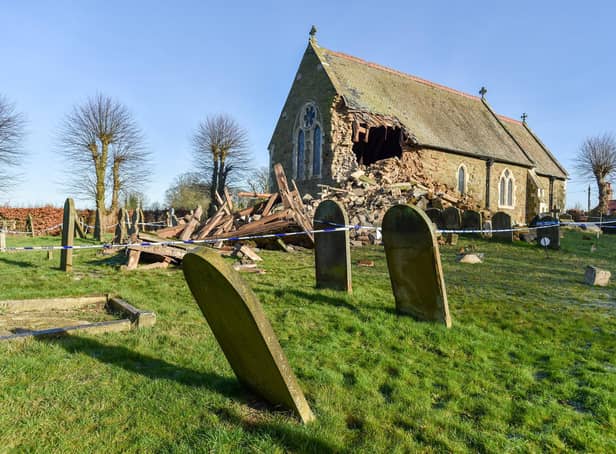 St John the Baptist, High Toynton, when it collapsed in 2020.