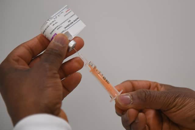 A Covid-19 AstraZenaca vaccine at the NHS Nightingale facility at the Excel Centre, London, one of the seven mass vaccination centres now opened to the general public as the government continues to ramp up the vaccination programme against Covid-19.