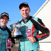 Emanuelle Clement (left) and Todd Ellis with their trophies at Knockhill. Photo: Wally Walters.