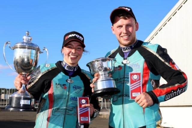Emanuelle Clement (left) and Todd Ellis with their trophies at Knockhill. Photo: Wally Walters.