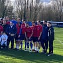 Boston Town players present Joshua Hallam with his replacement camera