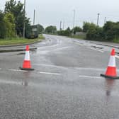 The B1192 Leagate Road at Coningsby is still closed to traffic after the air crash this afternoon. Photo: RA