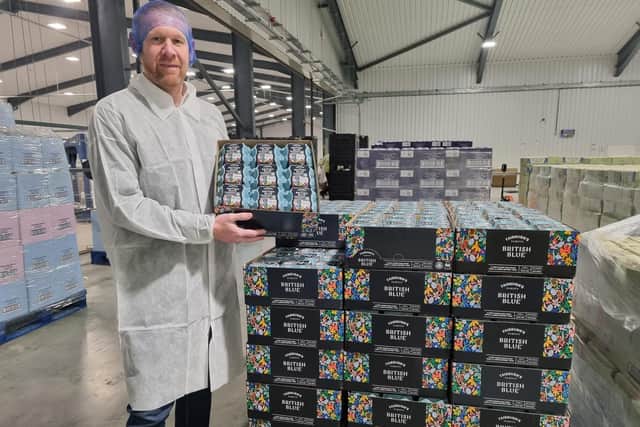 CEO Daniel Fairburn with the Fairburn’s Famous British Blue eggs in stores for Valentine's Day.