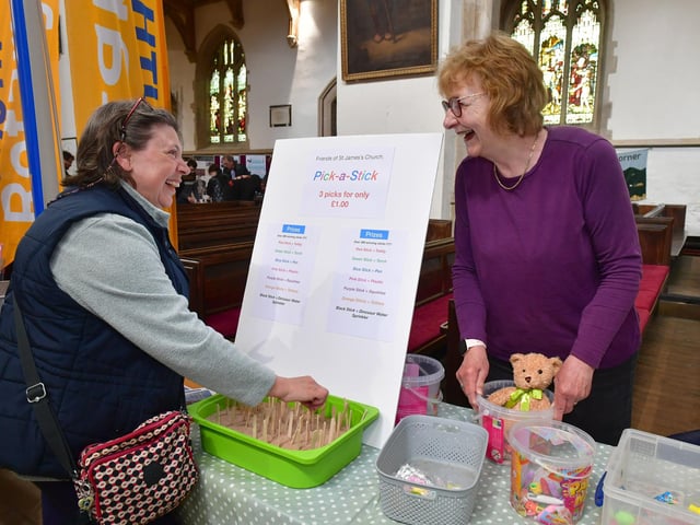 L-R Sharon Simmonds of Louth, with Secretary for Friends of St James' Church, Carole Romaine, in St James' Church. Photo: David Dawson