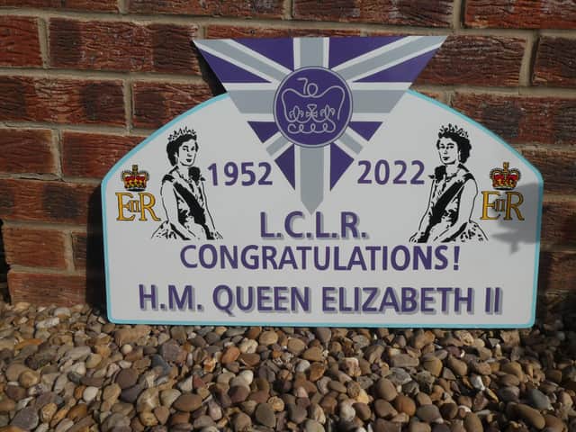 The Platinum Jubilee headboard made for the LCLR’s trains by traditional signwriter Tim Fry of Martin Dales. (Photo: Chris Bates/LCLR)