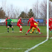 Ryan Rushen (left) fires home the opening goal. Photo: Steve W Davies Photography.