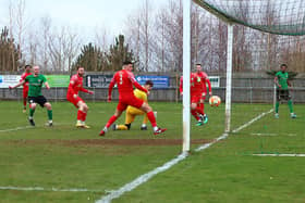 Ryan Rushen (left) fires home the opening goal. Photo: Steve W Davies Photography.