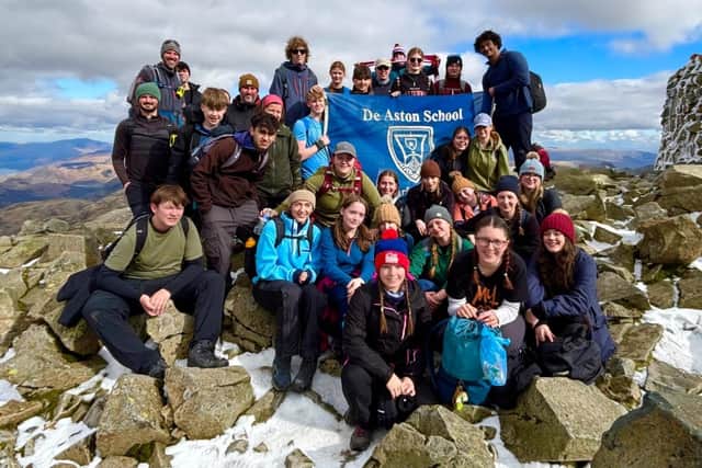 De Aston School students at the summit of Scafell Pike.